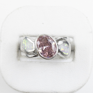 lot 91 image: Pink Topaz & Created Opal Sterling Silver Ring. Size 6.5 - 6.75.
