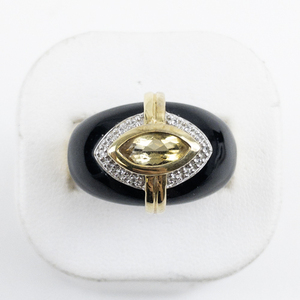lot 96 image: Heng Ngai Marquise Citrine, Onyx, & CZ Vermeil (Sterling Silver)  Dome Ring . Size 10 - 10.25.