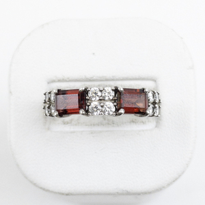 lot 99 image: Heng Ngai Garnet & CZ sterling Silver Ring. Size 10 - 10.25.