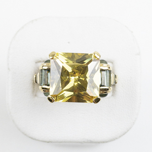 lot 101 image: Ross Simons Princess Cut Citrine & Prasiolite Vermeil (Sterling Silver)  Ring. Size 10 - 10.25.