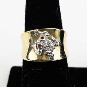 lot 105 image: Ross Simons  Ruby And CZ Frog Vermeil (Sterling Silver)  Ring. Size 9.75 - 10.