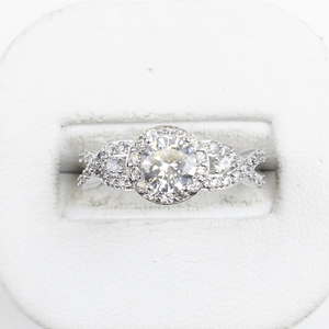 lot 109 image: Twisted CZ Solitaire Silver Plated Metal Engagement Style Ring. Size 7 - 7.25.