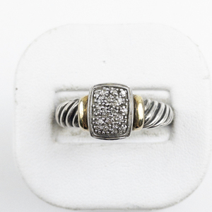lot 110 image: Diamond Cluster Rope Style Sterling And 14K Yellow Gold Ring. Size 10 - 10.25.