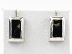 lot 111 image: Taxco, Mexico  Onyx Inlaid Sterling Silver Rectangular Earrings .