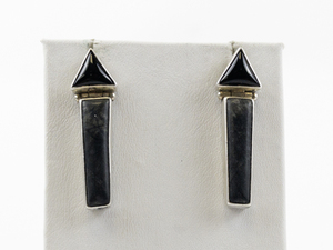 lot 114 image: Sajen Black Onyx & Polished Black Quartz Sterling Silver Dangle Earrings .