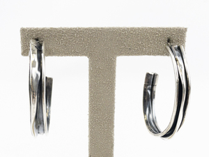 lot 126 image: Large Wrinkled Sterling Silver Half-Hoop Pierced Earrings.