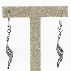 lot 128 image: Filigree Twist Sterling Silver French Wire Dangle Earrings .