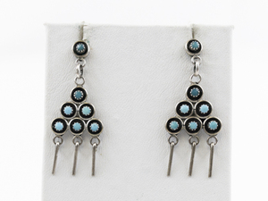 lot 129 image: Unmarked (Navajo) Turquoise Fringe Sterling Silver Dangle Earrings .
