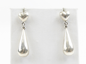 lot 130 image: Puff Heart Sterling Silver Dangle Drop Earrings.
