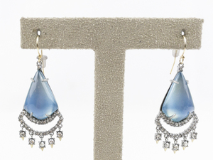 lot 138 image: Alexis Bittar  Blue Lucite & Crystal Silver Tone Base Metal French Wire Dangle Earrings .