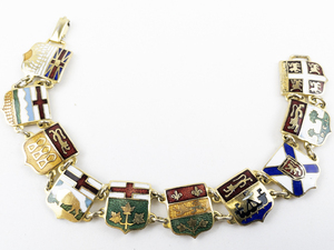 Vintage Enamelled 10 Provinces Of Canada Coat Of Arms Gold Plated Bracelet.