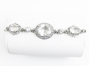 lot 167 image: Rhinestone & CZ Silver Tone Base Metal Bracelet.