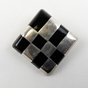 lot 179 image: Taxco, Mexico  Square Checkered Onyx Inlay Sterling Silver Brooch .