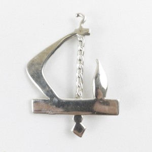 lot 182 image: LFO Abstract Sailing Ship Sterling Silver Brooch (Possible link to Inuit silversmith)