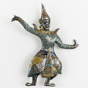 lot 183 image: Tai Siam Enamelled Dancer Sterling Silver Brooch .