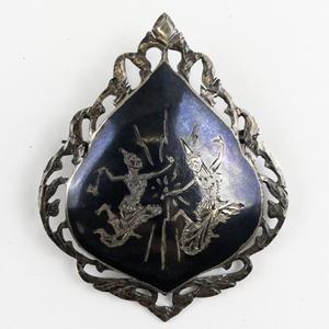 lot 185 image: Vintage Thai Siam Mekala Goddess Of Lightning Sterling Silver Shield Brooch.