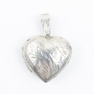 lot 216 image: Etched Heart sterling silver locket.