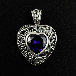 lot 217 image: Marsala Ornate Scroll Openwork Amethyst Accented sterling silver pendant (no chain).