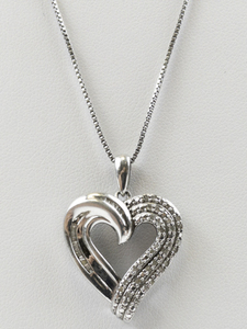 lot 231 image: OTC international Natural Diamond Sterling Silver Heart Pendant Necklace.