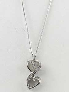 lot 233 image: Diamond Double Twisted Heart Sterling Silver Pendant Necklace .