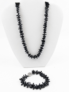 lot 240 image: Black Cuponini Coral Silver Tone Base Metal Bead Necklace & Bracelet . New Old Stock