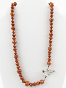 lot 251 image: Polished Round Red Coral Sterling Silver Bead Necklace. New Old Stock