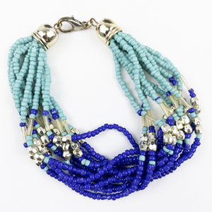 lot 263 image: Blue & Teal Silver Tone Base Metal Seed Bead Bracelet . New Old Stock