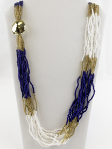 lot 262 image: Gold, White & Purple Seed Gold Tone Base Metal Bead Necklace. New Old Stock