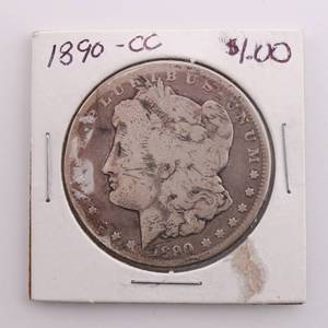lot 12 image: 1890-CC Morgan Silver Dollar $1