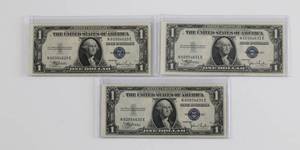 lot 58 image: 1935c Consecutive Serial Number Silver Certificates Lot of 3