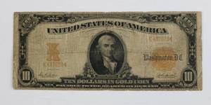 lot 57 image: 1907 Gold Coin Certificate - 10 Dollars