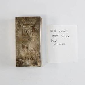 lot 47 image: 100 Ounce .999 Silver Bar - Monex