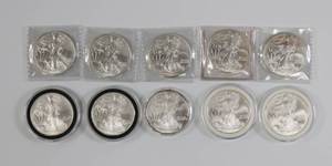 lot 34 image: American Silver Eagle Lot of 10
