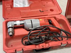 lot 589 image: Milwaukee 12 Right Angle End Handle Drill 1101-1 with Plastic Case