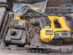 lot 655 image: DeWalt 18V SDS Hammer DC212 with (2) Batteries, (1) Charger,  Tool Handle, Case
