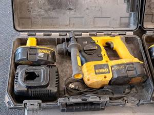 lot 660 image: DeWalt 18V SDS Hammer DC212 with (2) Batteries, (1) Charger,  Tool Handle, Case
