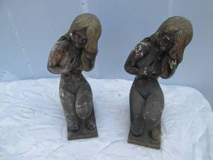 lot 59 image: Tasteful Crouching nude statue pair...