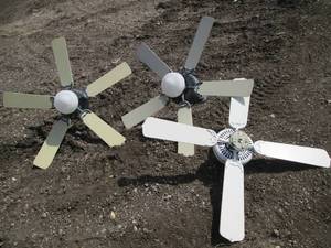lot 110 image: Trio of lighted ceiling fans (one f...