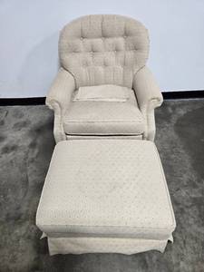 Beige Button-Tufted Armchair with Matching Ottoman