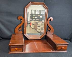Vintage Wooden Vanity Mirror with Two Drawers - Vestiges Mirror Made in USA