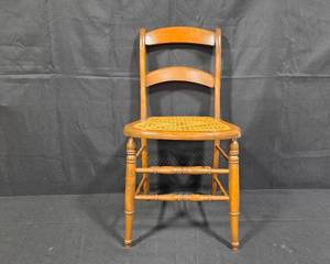lot 10 image: Antique Wooden Dining Chair with Woven Seat - 32t x 17w