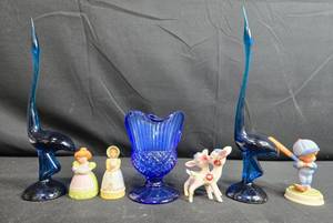 lot 37 image: Collection of Vintage Avon Porcelain Figurines and Blue Glassware