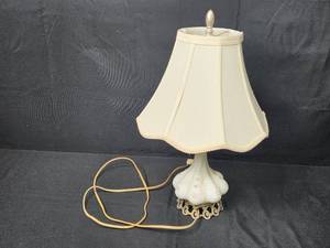 lot 42 image: Vintage Ceramic Table Lamp with Fabric Shade - 18 tall