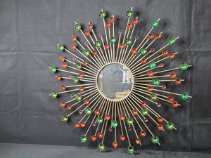 lot 44 image: Decorative MCM Sunburst Mirror with Multicolored Accents - 34