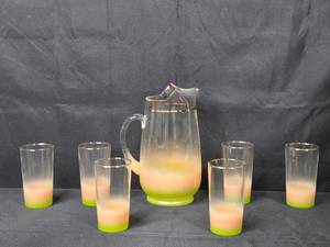 lot 77 image: Vintage Pitcher Set with 6 Gradient Glasses