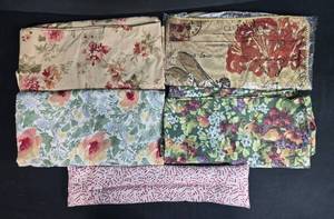 lot 129 image: Set of 10 Assorted Decorative Fabric Pieces with Floral and Geometric Patterns