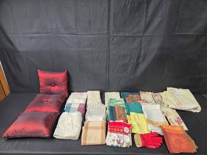 lot 154 image: Collection of Decorative Throw Pillows and Table Linens
