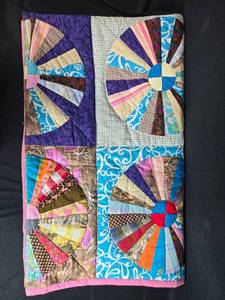 lot 202 image: Handmade Patchwork Quilt with Colorful Circular Designs
