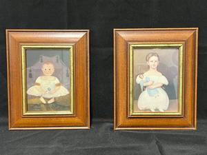 lot 213 image: Framed Vintage Pair of Child Portrait Prints