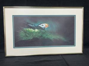 lot 216 image: Framed Puffin Artwork by Annette Hartzell LE Print